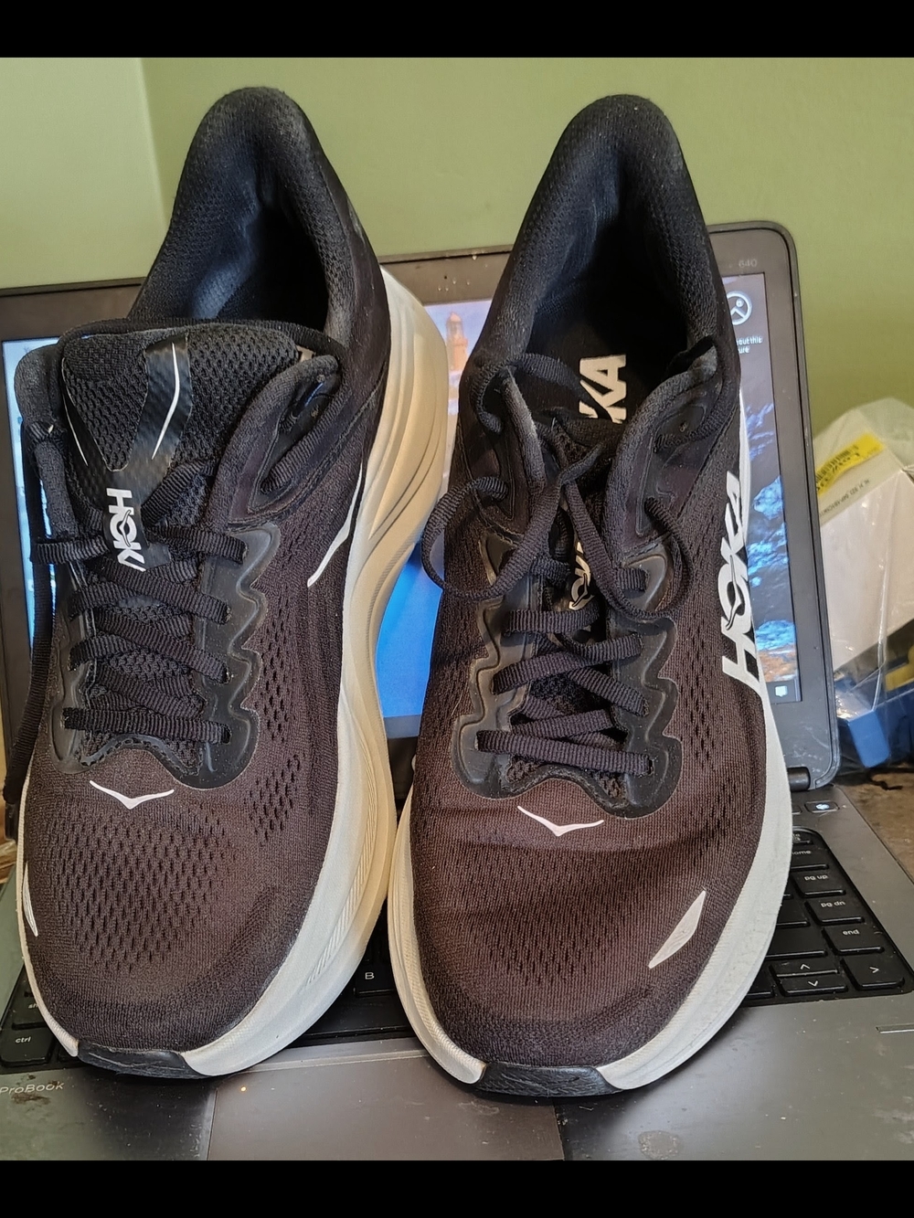 Hoka Men's Black and White Cushioning Running Sneakers